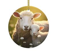 Whjssf Mouton mignon avec motif mère, décoration circulaire en céramique supermarché hiver fête de Noël maison