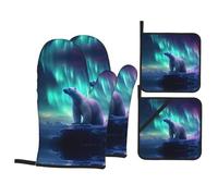 WHJSSF Northern Lights Ensemble de 4 maniques et maniques imperméables et résistantes à la chaleur Motif ours polaire
