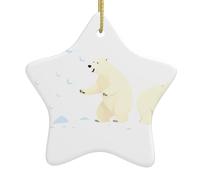WHJSSF Ours polaire ayant une bataille de boules de neige imprimé en céramique pendentif étoile décoration facile à accrocher, très approprié pour décorer les arbres de Noël