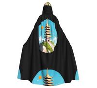 WHJSSF Pagode sur le sommet d'une montagne Imprimé Halloween Cape à capuche pour adulte - Très grande cape à capuche sans fermeture éclair