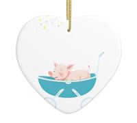 WHJSSF Pendentif de Noël en céramique Motif Porcinet endormi dans la poussette Décoration d'intérieur Cadeau de festival