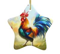 WHJSSF Pendentif décoratif coloré en céramique avec motif coq et étoile de Noël facile à accrocher, très approprié pour décorer les arbres de Noël