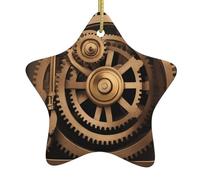 WHJSSF Pendentif en forme d'étoile de Noël en céramique avec engrenage mécanique doré facile à accrocher, très approprié pour décorer les arbres de Noël