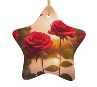 WHJSSF Pendentif en forme d'étoile de Noël en céramique avec roses rouges au bord de la rivière, facile à accrocher, très approprié pour décorer les arbres de Noël