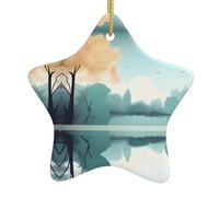 WHJSSF Pendentif en forme d'étoile en céramique avec feuilles tombées sur un lac tranquille - Facile à accrocher - Très approprié pour décorer les arbres de Noël