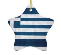 WHJSSF Pendentif étoile de Noël en céramique imprimé drapeau grec facile à accrocher, très approprié pour décorer les arbres de Noël