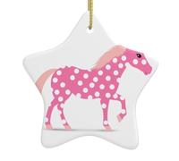 WHJSSF Pendentif étoile de Noël en céramique imprimé poney rose à pois, facile à accrocher, très approprié pour décorer les arbres de Noël
