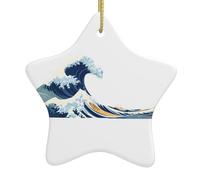 WHJSSF Pendentif étoile de Noël en céramique imprimée terrible vagues décoration facile à accrocher, très approprié pour décorer les arbres de Noël