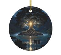WHJSSF Pendentif rond en céramique à suspendre en forme d'arbre de la sagesse antique - 7,4 cm en porcelaine blanche exquise facile à suspendre