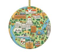WHJSSF Pendentif rond en céramique à suspendre en forme d'arbre de Noël Austin Texas - 7,4 cm - Équipé d'un cordon métallique doré durable