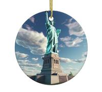 WHJSSF Pendentif rond en céramique à suspendre en forme d'arbre de Noël Statue de la Liberté - 7,4 cm exquis et durable