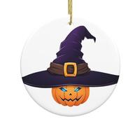 WHJSSF Pendentif rond en céramique à suspendre en forme de chapeau de sorcière en forme de citrouille - 7,4 cm - Porcelaine blanche exquise - Suspension facile