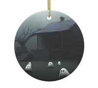 WHJSSF Pendentif rond en céramique à suspendre en forme de manoir hanté, 7,4 cm, exquis et durable