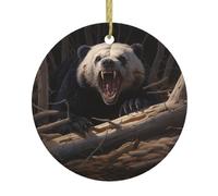 WHJSSF Pendentif rond en céramique à suspendre en forme de panda en colère - 7,4 cm - Porcelaine blanche exquise - Suspension facile