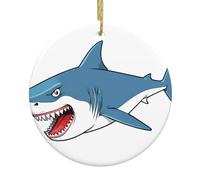 WHJSSF Pendentif rond en céramique à suspendre en forme de requin en colère - 7,4 cm - Porcelaine blanche exquise - Suspension facile