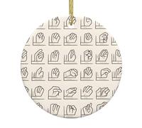 WHJSSF Pendentif rond en céramique à suspendre en forme de sapin de Noël en langue des signes de l'alphabet - 7,4 cm - Équipé d'un cordon en fil doré durable