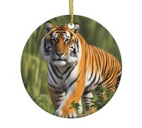 WHJSSF Pendentif rond en céramique à suspendre en forme de tigre du Bengale - 7,4 cm - Porcelaine blanche exquise - Suspension facile