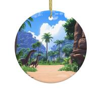 WHJSSF Pendentif rond en céramique à suspendre Motif arbre de Noël Age of Dinosaures 7,4 cm Porcelaine blanche exquise Suspension facile