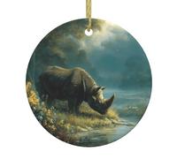 WHJSSF Pendentif rond en céramique à suspendre Motif rhinocéros sur la rive de la rivière - 7,4 cm exquis et durable