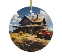 WHJSSF Pendentif rond en céramique à suspendre Motif tracteur de la ferme Texas - 7,4 cm - Équipé d'un cordon métallique doré durable