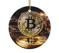 WHJSSF Pendentif rond en céramique avec motif bitcoin de Noël - 7,4 cm - Ajoutez une atmosphère festive aux fêtes de fin d'année