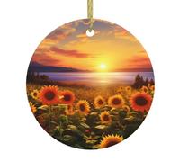 WHJSSF Pendentif rond en céramique avec motif champ de tournesol, coucher de soleil, mer de fleurs, 7,4 cm, ajoute une atmosphère festive aux fêtes de fin d'année