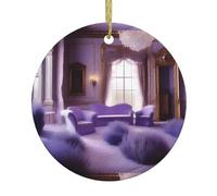 WHJSSF Pendentif rond en céramique avec motif château violet - 7,4 cm - Ajoutez une atmosphère festive aux fêtes de fin d'année