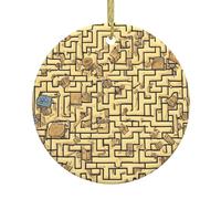 WHJSSF Pendentif rond en céramique avec motif labyrinthe au trésor de Noël - 7,4 cm - Ajoutez une atmosphère festive aux fêtes de fin d'année