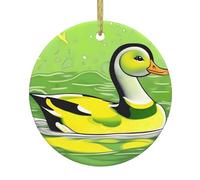 WHJSSF Pendentif rond en céramique motif canard vert - 7,4 cm - Ajoutez une atmosphère festive aux fêtes de fin d'année