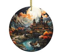 WHJSSF Pendentif rond en céramique Motif château au clair de lune - 7,4 cm Ajoutez une atmosphère festive aux fêtes de fin d'année