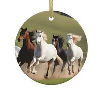 WHJSSF Pendentif rond en céramique Motif chevaux au galop Arbre de Noël 7,4 cm Décorations de vacances