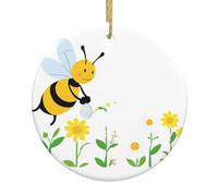 WHJSSF Pendentif rond en céramique Motif petite abeille arrosant les fleurs - 7,4 cm Ajoutez une atmosphère festive aux fêtes de fin d'année