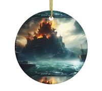 WHJSSF Pendentif rond en céramique Motif ville mystérieuse dans la mer - 7,4 cm Ajoutez une atmosphère festive aux fêtes de fin d'année