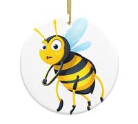 WHJSSF Pendentif rond en forme de sapin de Noël en forme d'abeille en colère - 7,4 cm - Porcelaine blanche exquise - Suspension facile