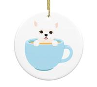 WHJSSF Petit chien blanc en forme de tasse de thé - Pendentif rond en céramique à suspendre pour décoration de boutiques, portes et fenêtres