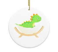 WHJSSF Petit dinosaure dans le berceau imprimé arbre de Noël pendentif rond en céramique à suspendre pour décoration de magasins, portes et fenêtres