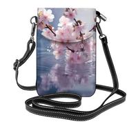 WHJSSF Petit sac à bandoulière en cuir pour téléphone portable, 19,3 x 12,4 cm, fleurs de cerisier dans les impressions d'eau, pour la marche, le camping, le shopping, les voyages et une utilisation