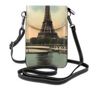 WHJSSF Petit sac à bandoulière en cuir pour téléphone portable, 19,3 x 12,4 cm, imprimé carte postale vintage de Paris pour la marche, le camping, le shopping, les voyages et une utilisation en