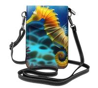 WHJSSF Petit sac à bandoulière en cuir pour téléphone portable, 19,3 x 12,4 cm, imprimé hippocampe sous-marin pour la marche, le camping, le shopping, les voyages et une utilisation en extérieur