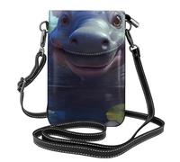 WHJSSF Petit sac à bandoulière en cuir pour téléphone portable, 19,3 x 12,4 cm, imprimé hippopotame mignon pour la marche, le camping, le shopping, les voyages et une utilisation en extérieur