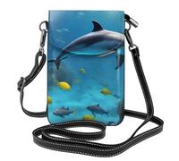WHJSSF Petit sac à bandoulière en cuir pour téléphone portable, 19,3 x 12,4 cm, imprimé océan sous-marin, dauphin, poisson pour la marche, le camping, le shopping, les voyages et une utilisation en