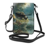 WHJSSF Petit sac à bandoulière en cuir pour téléphone portable, 19,3 x 12,4 cm, imprimé rhinocéros sur la rive pour la marche, le camping, le shopping, les voyages et une utilisation en extérieur