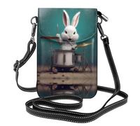 WHJSSF Petit sac à bandoulière en cuir pour téléphone portable, 19,3 x 12,4 cm, joli petit lapin imprimé batteur pour la marche, le camping, le shopping, les voyages et une utilisation en extérieur
