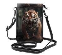 WHJSSF Petit sac à main pour téléphone portable 19,3 x 12,4 cm Angry Big Tiger imprimé étui à rabat en cuir pour femme, parfait pour la marche, le camping