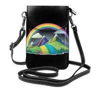 WHJSSF Petit sac à main pour téléphone portable 19,3 x 12,4 cm, arc-en-ciel derrière la montagne, étui à rabat en cuir imprimé pour femme, parfait pour la marche, le camping