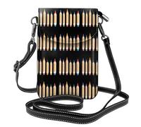 Whjssf Petit sac à main pour téléphone portable 19,3 x 12,4 cm, crayons de couleur pour dessiner le monde, étui à rabat en cuir imprimé pour femme, parfait pour la marche, le camping, noir