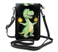 WHJSSF Petit sac à main pour téléphone portable 19,3 x 12,4 cm, dinosaure tenant une lanterne, étui à rabat en cuir imprimé pour femme, parfait pour la marche, le camping
