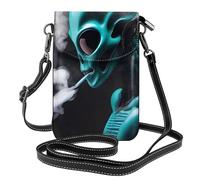Whjssf Petit sac à main pour téléphone portable 19,3 x 12,4 cm en cuir imprimé alien fumée, étui à rabat pour femme, parfait pour la marche, le camping