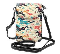 WHJSSF Petit sac à main pour téléphone portable 19,3 x 12,4 cm en cuir imprimé cheval au galop pour femme, parfait pour la marche, le camping