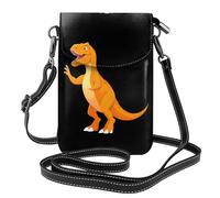 WHJSSF Petit sac à main pour téléphone portable 19,3 x 12,4 cm en cuir imprimé dinosaure orange dansant pour femme, parfait pour la marche, le camping